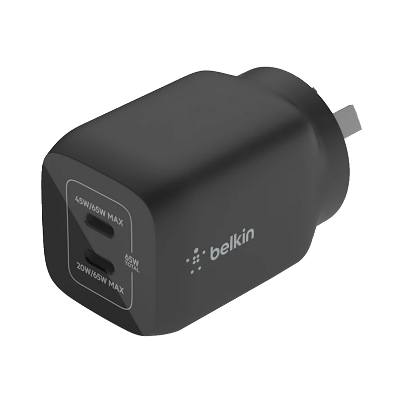 Belkin BOOST UP Dual USB-C Wall Charger GaN Technology 65W with PPS Black