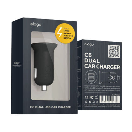 elago C6 Dual USB Car Charger - Black