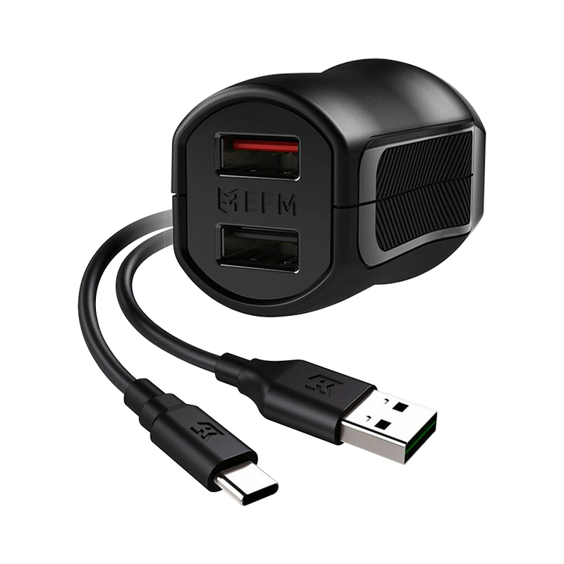 EFM Dual USB Rapid Wall Charger 3.4A With Type C Cable Black