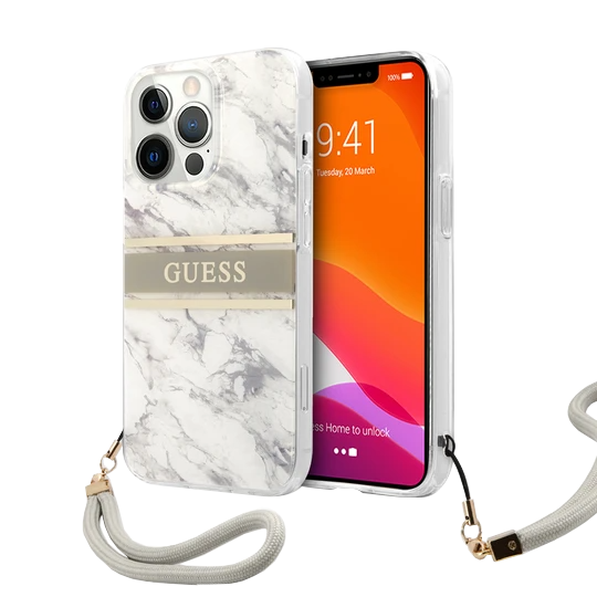 Guess HC PC/TPU Marble Strap for iPhone 13 Pro Max Grey