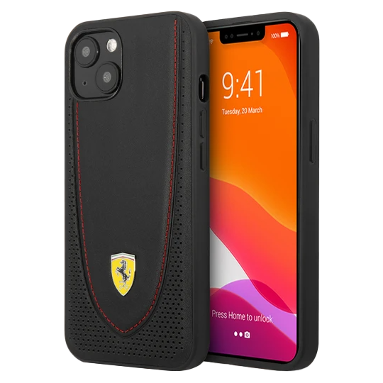 Ferrari HC Leather Stitched for iPhone 13 Red Line Black