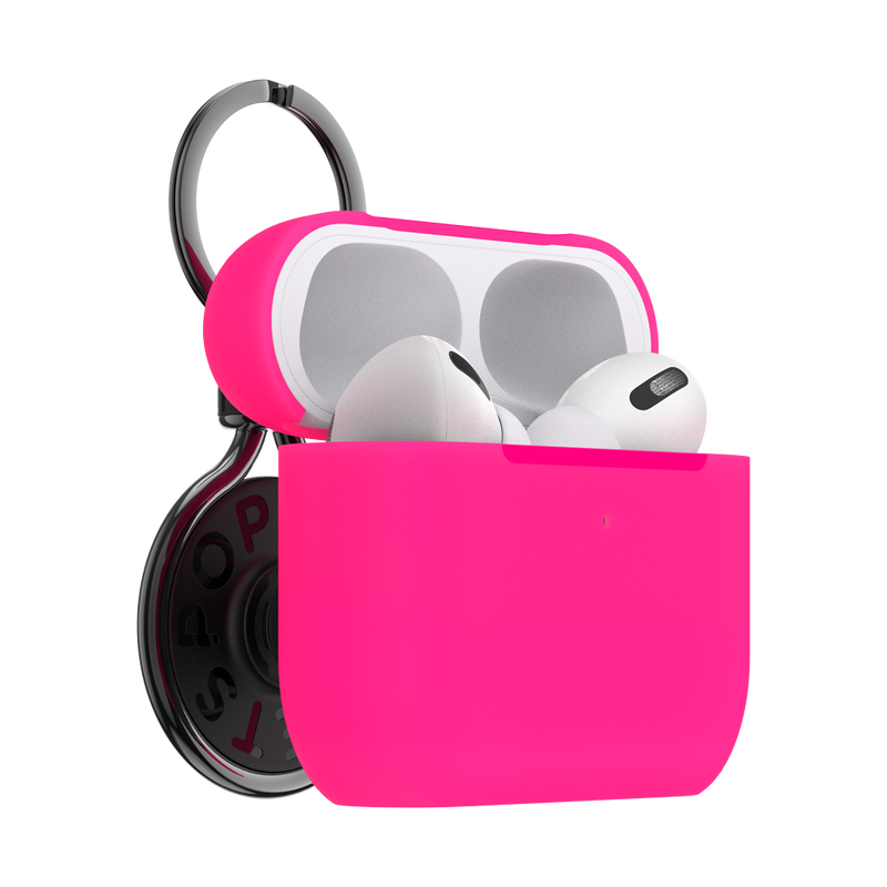 Popsockets AirPods Pro Holder Neon Pink with Premium Gunmetal PopChain