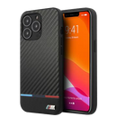 BMW M HC PU Carbon for iPhone 13 Pro Max Tricolor Line Black