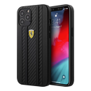 Ferrari Phone Case Pu Leather On Track Carbon Effect With Stripes - iPhone 12 Pro Max Black