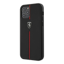 Ferrari Real Leather Hard Case Off Track With Contrasted Stitched Nylon Stripe - iPhone 12 / iPhone 12 Pro Black