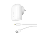 Belkin BOOSTCHARGE USB-C PD 3.0 PPS Wall Charger 30W with USB-C Cable to Lightning Connector White