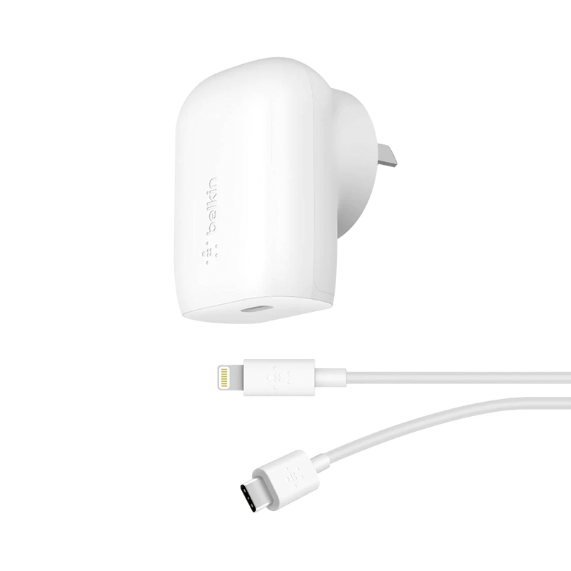 Belkin BOOSTCHARGE USB-C PD 3.0 PPS Wall Charger 30W with USB-C Cable to Lightning Connector White
